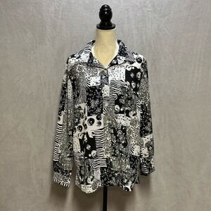 Blair | Floral Button Down Long Sleeve Blouse | Black | Size: L